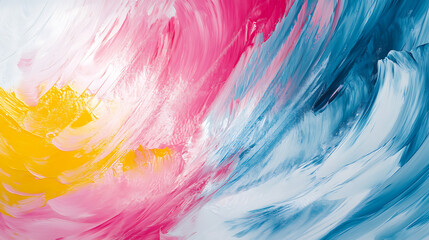 Poster - Abstract expressionist art with pink, blue, yellow, white and gray brushstrokes creating a dynamic and colorful composition