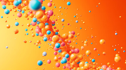 Aufkleber - Abstract dna helix composed of colorful spheres on a vibrant orange background, ideal for science and technology concepts