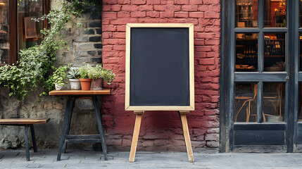 Aufkleber - Blank blackboard restaurant shop sign or menu boards near the entrance to restaurant, cafe menu on the street, whiteboard sign mockup in front of a restaurant