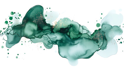 Poster - Abstract green ink and water wash isolated on white background