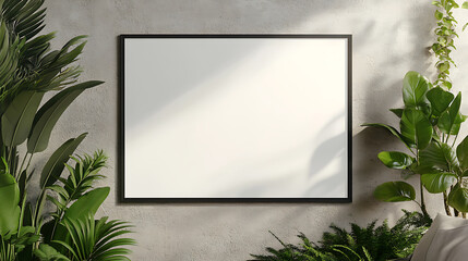 Aufkleber - Blank white poster on wall, at minimalist living room, with soft natural light, sofa and plants, wall frame mockup
