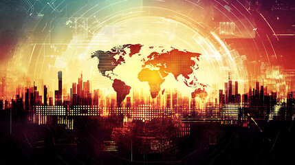 Leinwandbilder - Earthquake concept background, digital data on world map, emergency management