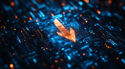 Leinwandbilder - Blue arrow up and down icon with digital background, business growth concept, stock market or online trading illustration