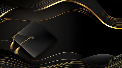 Poster - Elegant background with gold wavy line, graduation cap