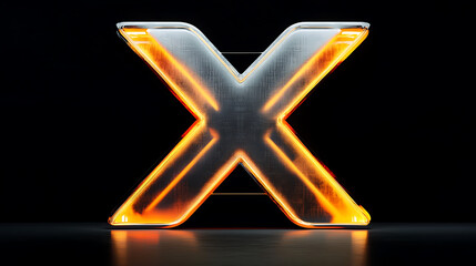 Aufkleber - Abstract neon letter x, x, gray and orange, illuminated and isolated on black background