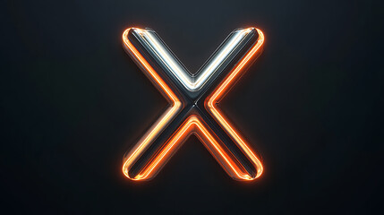 Aufkleber - Abstract neon letter x, x, gray and orange, illuminated and isolated on black background