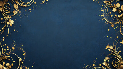Aufkleber - Blue background with golden decoration on the left and right sides, dark blue color