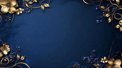Poster - Blue background with golden decoration on the left and right sides, dark blue color