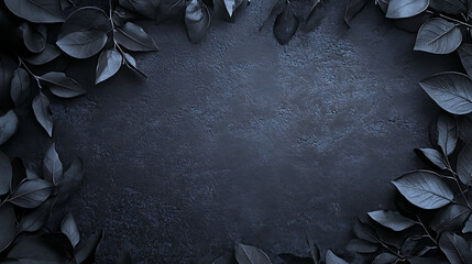Poster - Elegant funeral condolences background featuring a dark, textured surface framed by delicate black leaves for a somber and respectful appearance