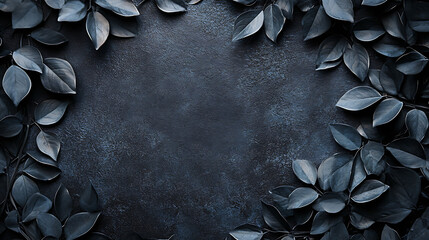 Aufkleber - Elegant funeral condolences background featuring a dark, textured surface framed by delicate black leaves for a somber and respectful appearance