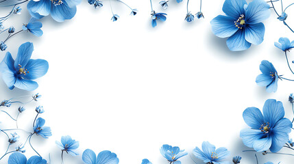 Aufkleber - Blue flowers bordering the top and bottom on a white background, a concept of spring freshness