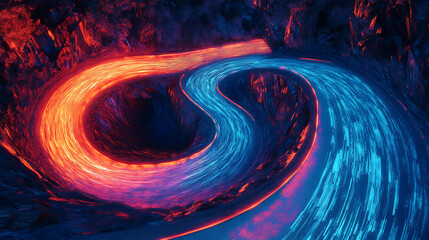 Fototapete - Abstract road with blue light trails, digital background