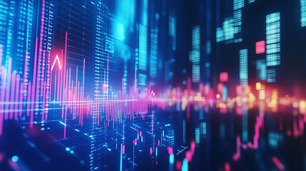 Aufkleber - Blue stock market background with arrow up graph and financial chart, business growth concept on blue gradient background