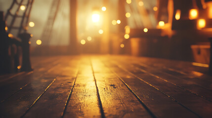 Poster - Blurred bokeh light interior of empty hold of a pirate ship