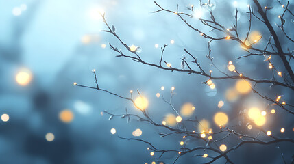 Poster - Blurred lights shining amongst tree branches background
