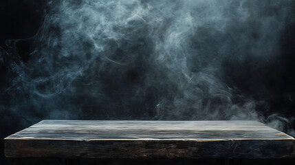 Fototapete - Empty wooden table with smoke and dark background, textured wood table