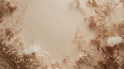 Poster - Boho style background with neutral pastel color style and natural floral elements aesthetic minimal