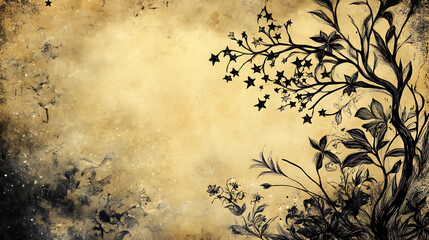 Poster - Enchanted book page illustration: flourishes, foliage, stars