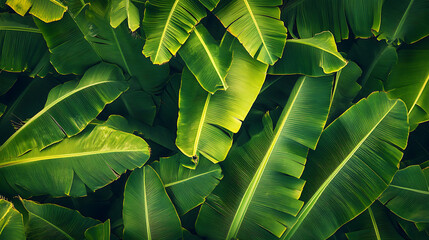 Poster - Aerial shot of a banana plantation, banana tree and leaf view from top