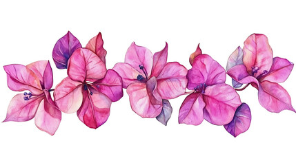 Aufkleber - Bougainvillea themed frame or border for photos, featuring bright pink and purple flowers, watercolor illustration, white color background