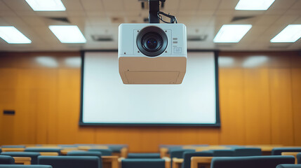 Poster - Excellent 4k projector mounted in the conference room ceiling with ample copy space, projector during a lecture or business conference, for training centers and offices
