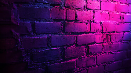 Poster - Brick wall with a neon pink and purple glow