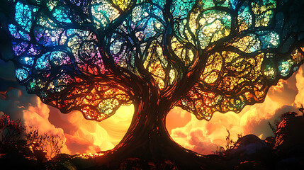 Poster - Breathtaking stained glass artwork: tree of life in cinematic style