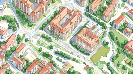 Aufkleber - Cadastral map of an area with buildings and streets