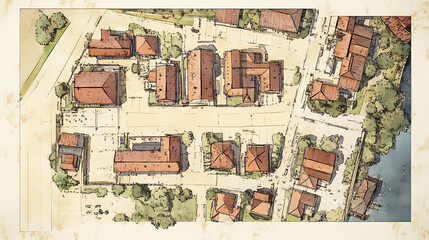 Poster - Cadastral map of an area with buildings and streets