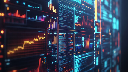 Leinwandbilder - An automated data management system that connects kpis and indicators to the database for reporting, a computerized business analysis system that uses intelligent ai robots to analyze data