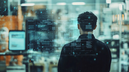 Poster - An infographic showing the process of machine learning, machine learning, blurred background, with copy space