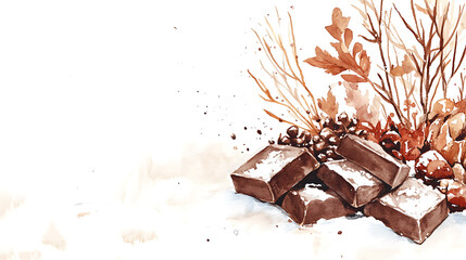 Aufkleber - Chocolate winter scene, watercolor illustration, perfect for nursery art, simple clipart, single object, white color background