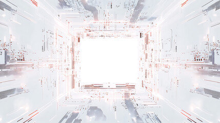 Aufkleber - Circuit board pattern with white empty space in the center white background digital art style with circuit lines and chips on a clean white backdrop