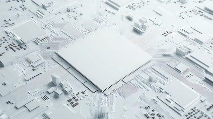 Aufkleber - Circuit board pattern with white empty space in the center white background digital art style with circuit lines and chips on a clean white backdrop