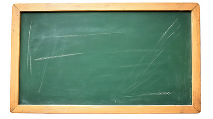 Aufkleber - Classroom green blackboard for chalk with wooden frame and chalk marks, isolated on white background
