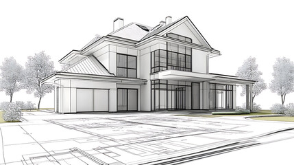 Poster - Architect reviewing blueprint of new house project and calculating construction costs