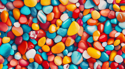 Aufkleber - Close-up of multicolored smooth pebbles creating a seamless, vibrant pattern, ideal for nature-themed designs and backgrounds