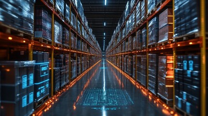 Poster - CCTV monitoring system in a logistics warehouse during nighttime operations