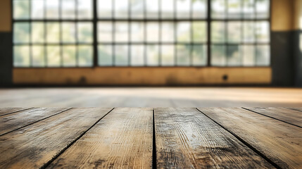 Fototapete - Close up of empty wooden table with blurred pharmacy shop background