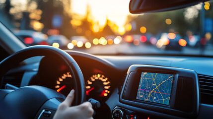 Poster - Automobile with gps tracking pulsing signal, a vehicle transmitting gps signal