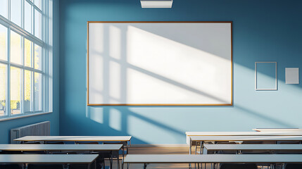 Aufkleber - Back to school, interior of classroom with blank white board on wall, copy space