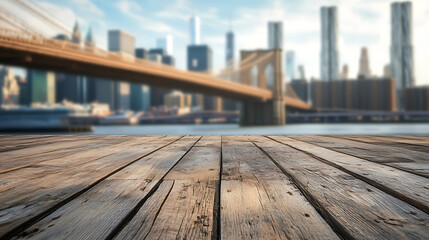 Poster - A close up of a rustic empty wooden table with blurred barbershop background
