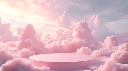 Poster - Background podium pink 3d product sky platform display cloud pastel scene render stand, pink podium stage minimal abstract background