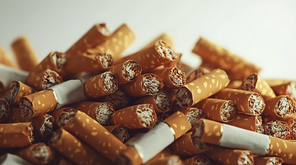 Aufkleber - Close up side view on cigarettes pile heap on white background