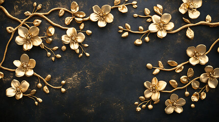 Poster - Background with gold flower pattern, cherry blossom pattern modern