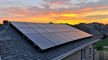 Aufkleber - Closeup of solar panels on rooftops catching the morning light