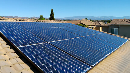 Aufkleber - Closeup of solar panels on rooftops catching the morning light