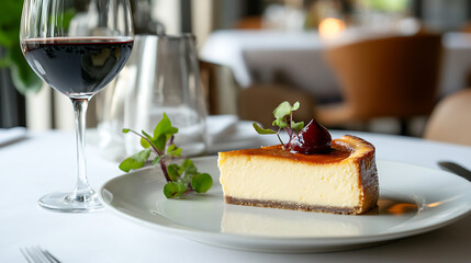 Aufkleber - Basque burnt cheesecake on white plate, fresh baked cheese cake on table