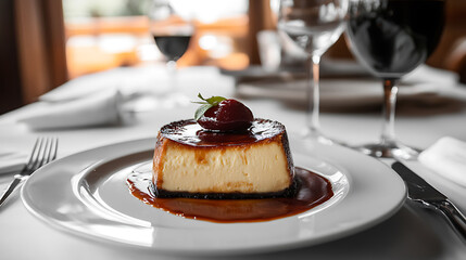 Aufkleber - Basque burnt cheesecake on white plate, fresh baked cheese cake on table