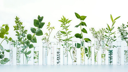 Poster - Biology laboratory nature and science, plant and environmental study, dna, gene therapy, and plants with biochemistry structures on white background